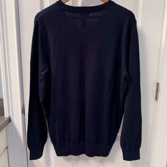 L.L. Bean Dark Navy Cotton Cashmere Blend V-Neck Sweater Size Large Reg - Picture 4 of 6